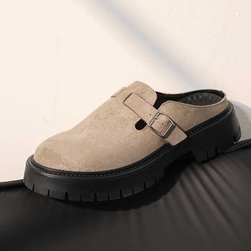Summer New Men Fashionable Half-heeled Leather Shoes Casual Thick-soled Anti-busines Slip Toe Shoes Social Shoes Men Sizes 38-45