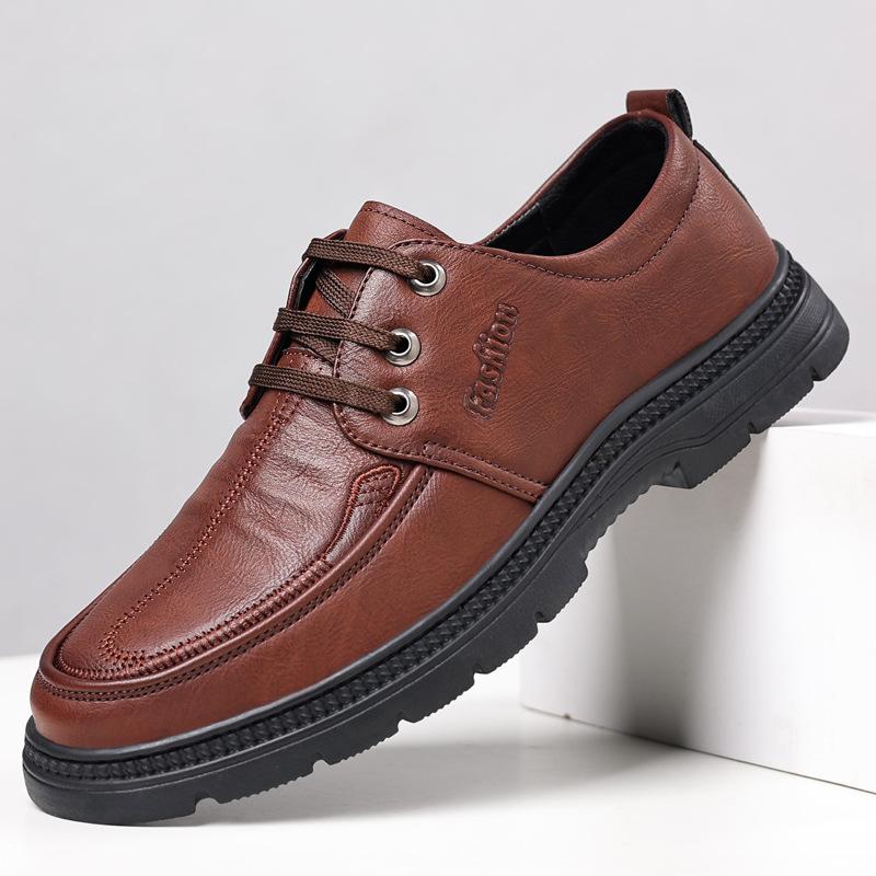 Men's business leather shoes Four seasons fashionable middle-aged dad shoes trendy retro men's lace-up casual leather shoes