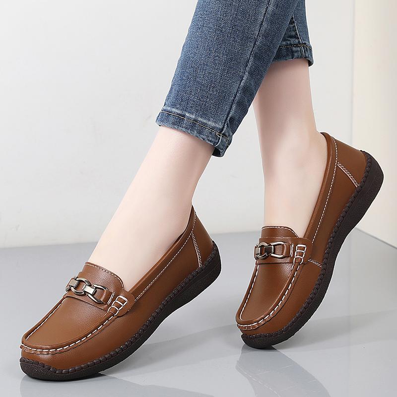 Women Simple Red Loafers Leather Driving Moccasins Comfort Flats Black Casual Slip on Plus Size Black Shoes