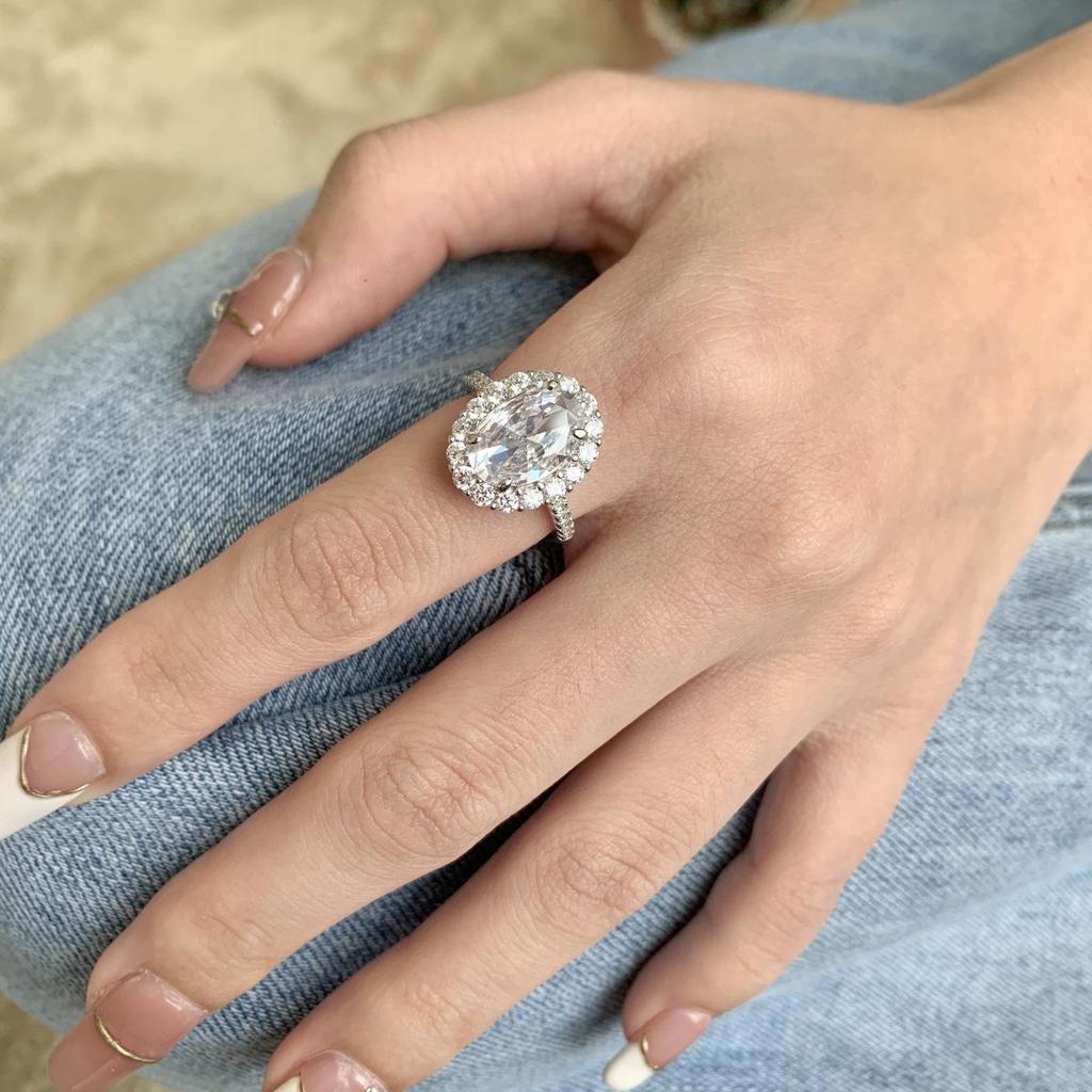 High Carbon Diamond S925 Sterling Silver Zircon Ring for Women - Super Shiny, Square Oval Design, High Quality