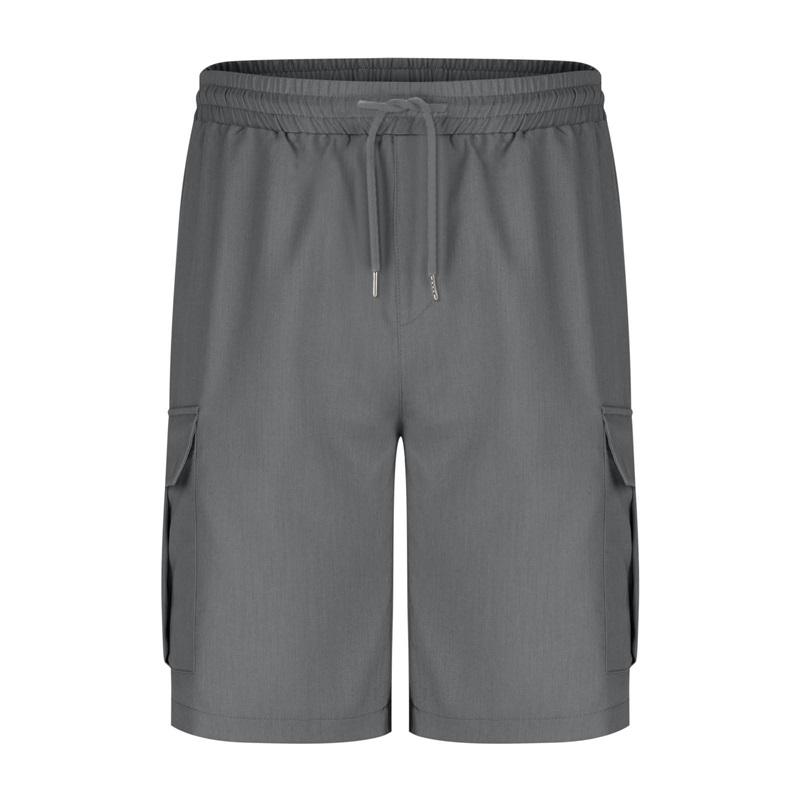 Men's Solid Color Drawstring Elastic Waist Multi-pocket Straight Five-point Pants Shorts Overalls Casual Pants