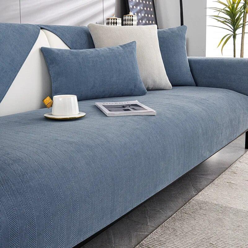 Stripe Pattern Sofa Cushion All-season Universal Anti-skid Light Luxury Chenille Solid Color Sofa Cover Pillow Cover Hand Towel