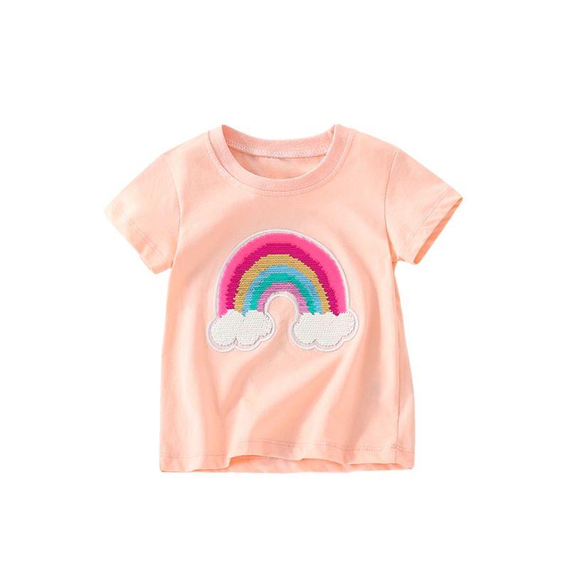 Rainbow Style Girls' Short-Sleeved T-Shirt Pink Top Kidsren's Pure Cotton Summer Wear Baby Half-Sleeved T-Shirt Base Layer Clothing 8