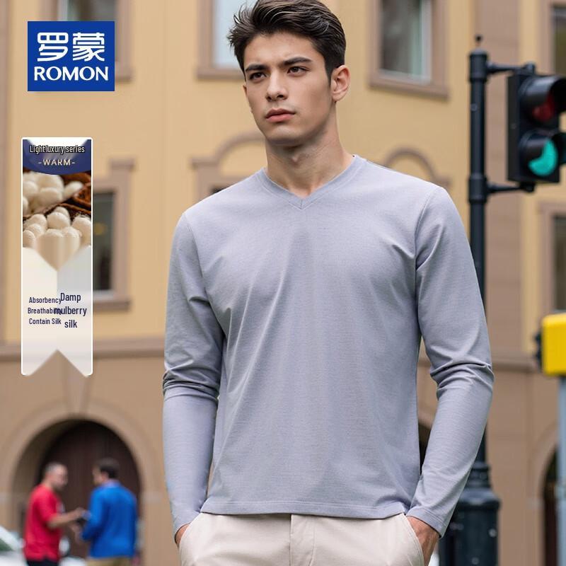 ROMON Herren V-Ausschnitt Langarm Seidenmischung T-Shirt