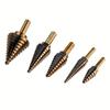 5-Piece Hole Expansion Pagoda Drill Bit Set for Steel Plate Punching with Yellow Triangle Ladder Drill In Aluminum Box.