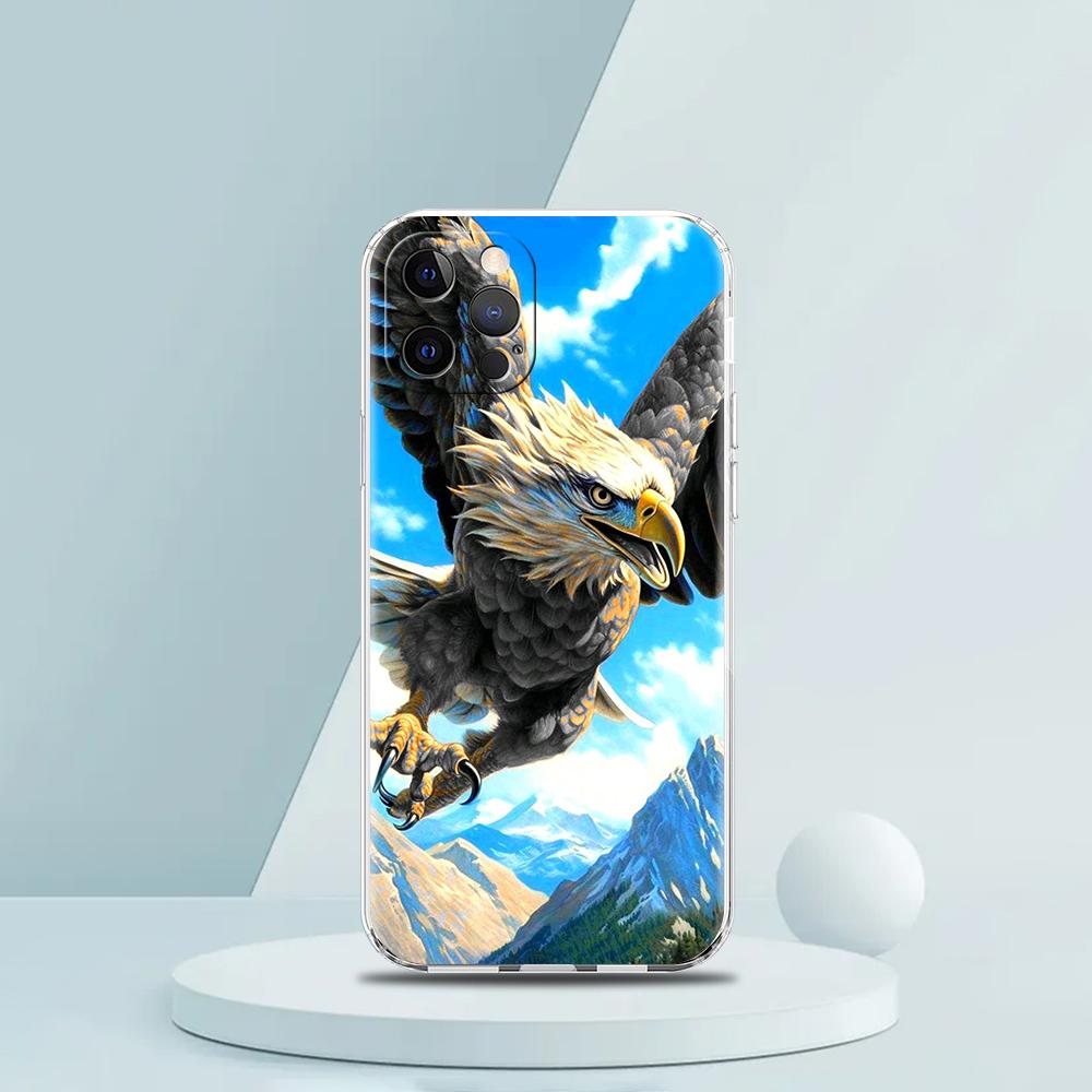 

Soft TPU Transparent Phone Case Cover for iPhone 16 15 14 13 12 11 Pro Max XR 8 7 Plus Shockproof Shell Eagle Hawk Bird Pattern for iPhone 16