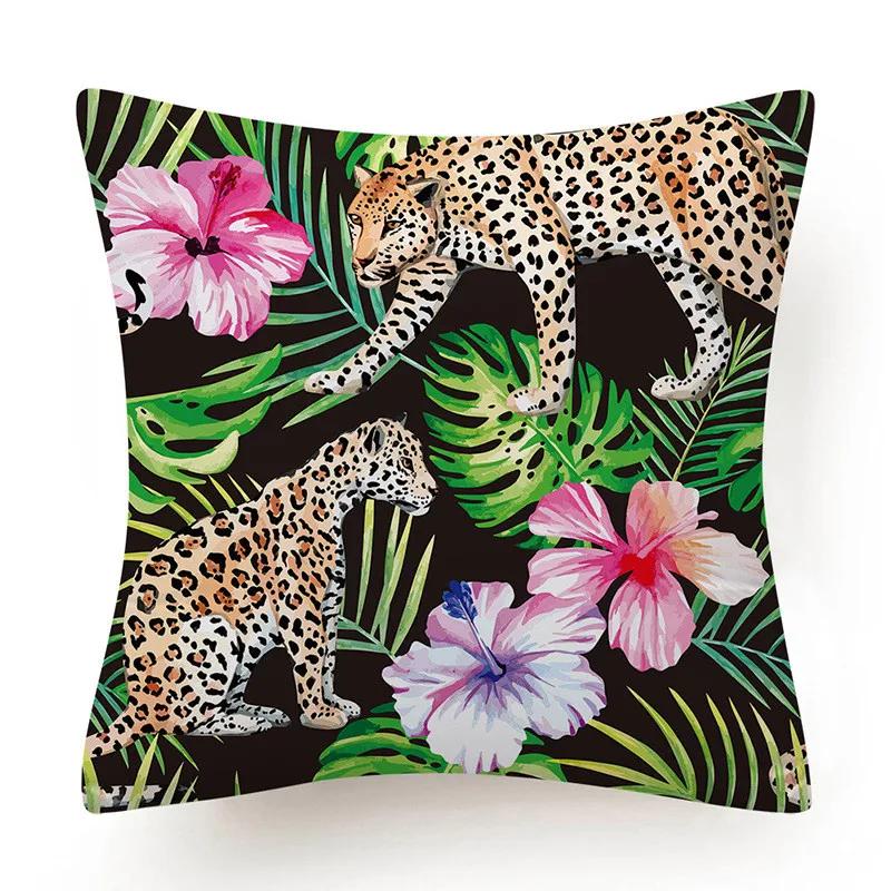 Polyester Tiger Leopardenmuster Kissenbezug Polsterung Sofakissen Palmblatt Tropischer Dschungel Heimdeko Bezug