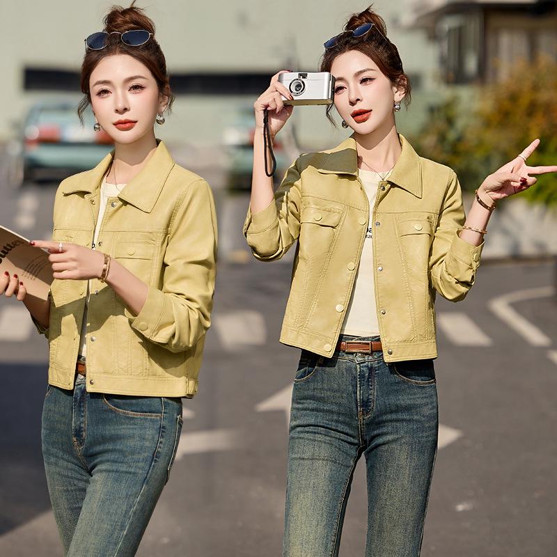 2025 Women's Slim Leather Jacket: Short, Fashionable, Turn-Down Collar Coat XG9957