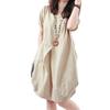 Tunic Cotton Linen Slimming [Kayiyasu] Women's Knee-Length Dress, Blend, Effect, Cute, Spring/Summer (L, Beige)
