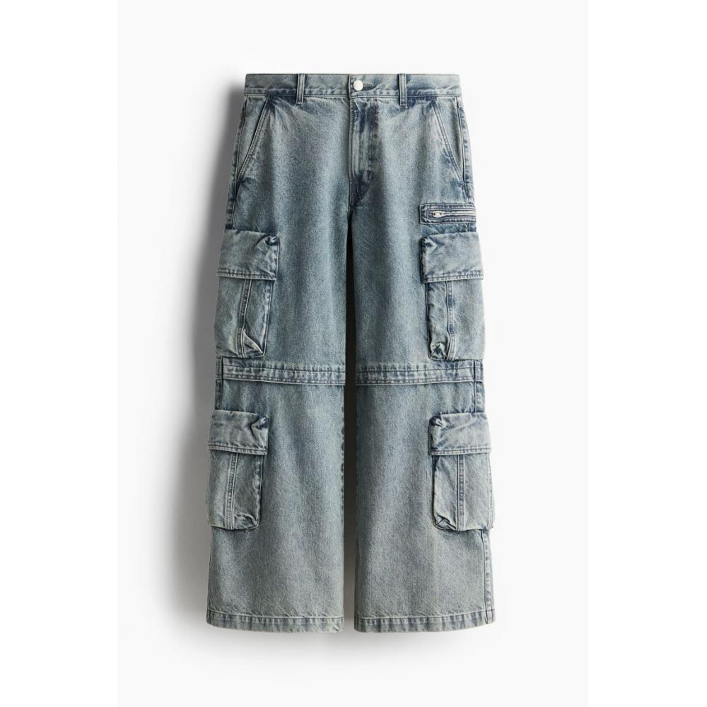 H M Loose Cargo Jeans deniM Blue