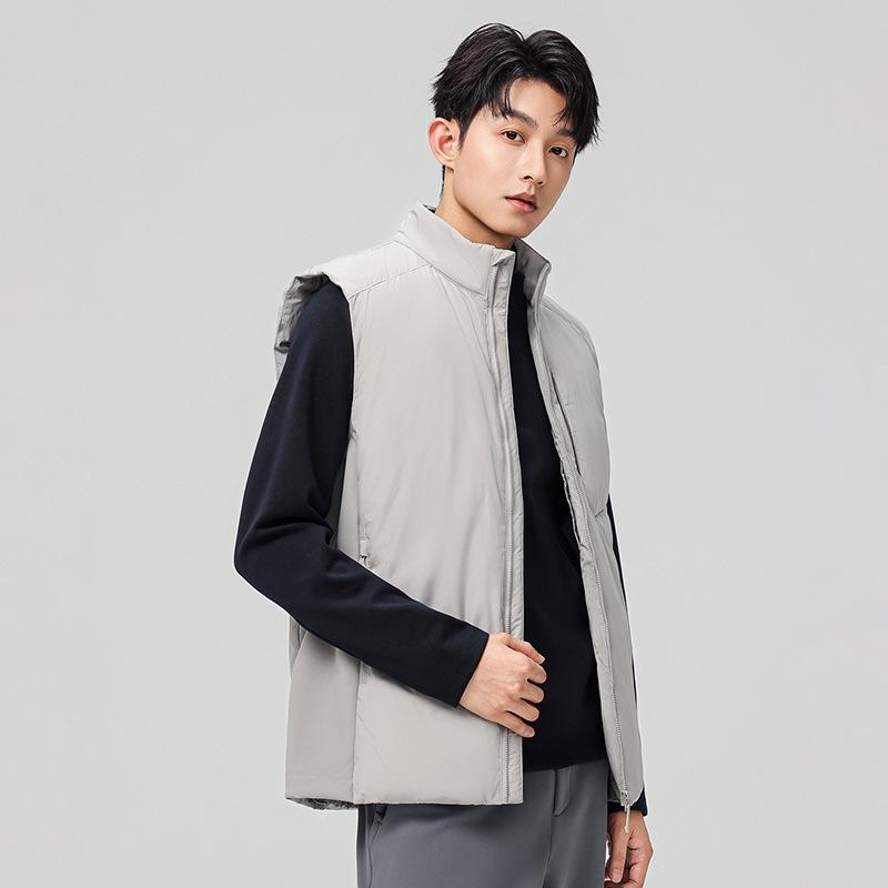 Men's High-Quality Double Zipper Outdoor Down Vest - Thickened Warm Sleeveless with Stand Collar.