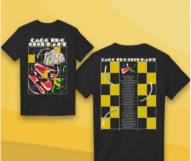 Cage The Elephant Abstract Checkered Tour Double Sided T-Shirt. 2XL