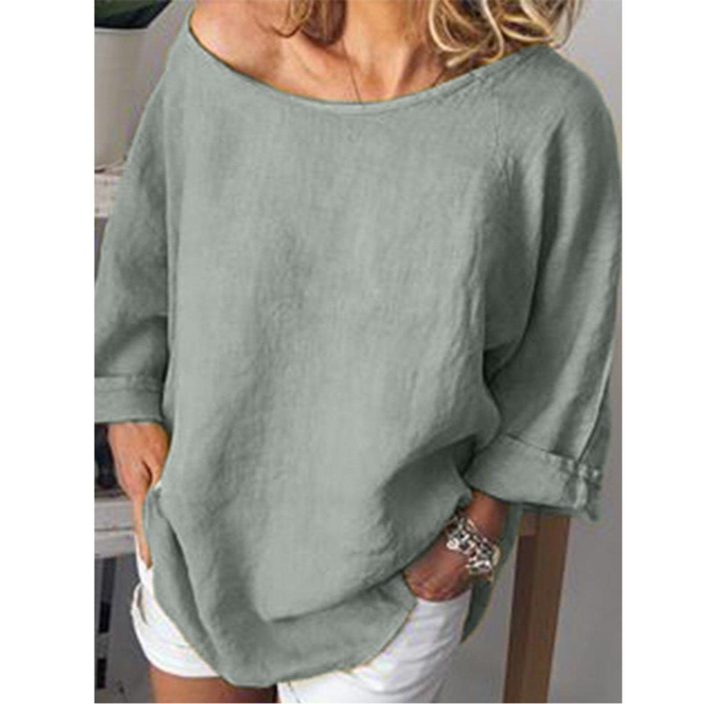Women's Fashion Solid Color Round Neck Loose Long Sleeve Loose Top