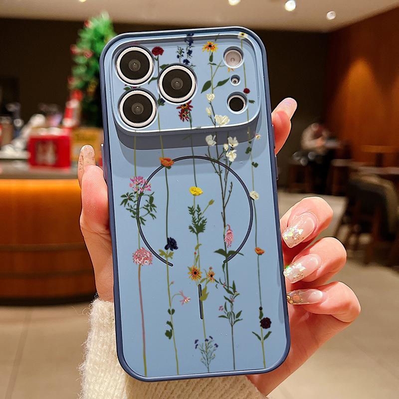 Line Rose Butterfly Floral Pattern Case For iPhone 17 Pro Max Magnetic For Magsafe Hybrid Slim Matte Cover For iPhone 16 15 14 13 Pro Max