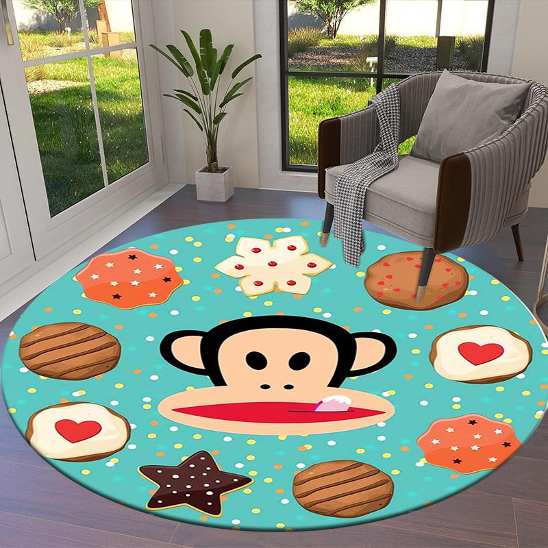 1pc Paul Frank Monkey Cookies Round carpet, Made of Polyester,Perfect for Decorating Office Chairs, Living Rooms,Vibrant Decorative Rug