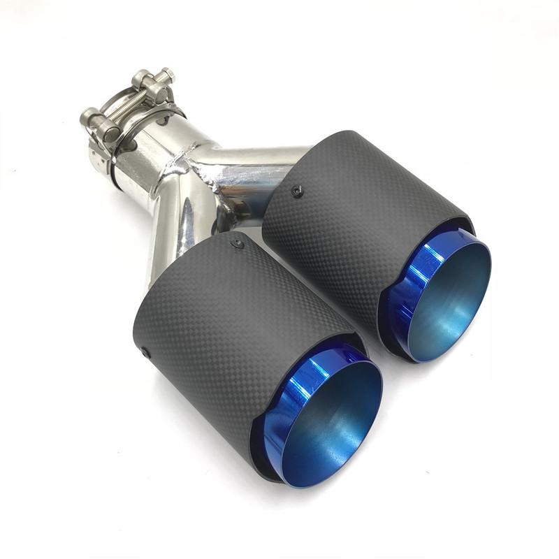 1Piece AK Dual Exhaust Tip Glossy Carbon Fiber Black Pipe Double Exhaust Tail End Pipe Exhaust Muffler Tip for Universal