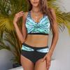Women Sexy Bikini Set Two Pieces Swimsuit Fashion Push Up Floral Printed Split Swimsuit Bikini Suit Female Beach Halter Swimwear