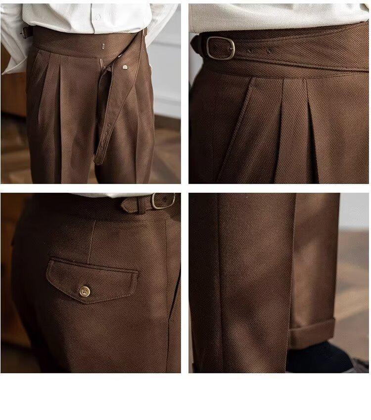 Herren Italienische Neapolitanische High-Waist Gerade Hose: Britischer Retro-Stil für Frühling & Herbst