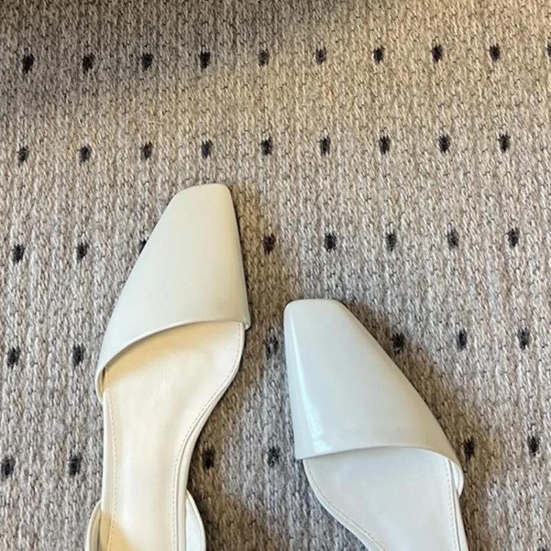 Fashion Genuine Leather Flat Shoes Women Retro Small Square Toe Slanted Mouth Hollow Single Shoes for Women Spring Autumn Flat Sandals