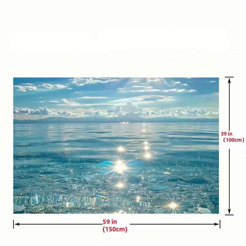 2D Shimmering Ocean Tapestry, Clear Water Sunlight Wall Backdrop
