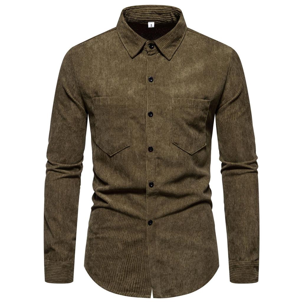 Men's Thick Solid Color Corduroy Button Shirt Men's Casual Fashion Warm Jacket