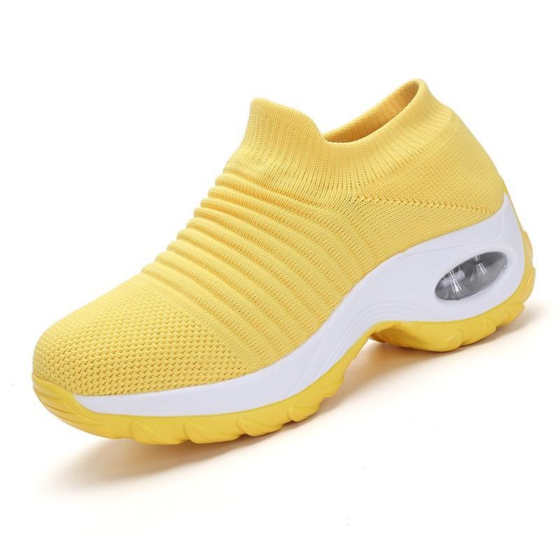 

2024 Новые женские повседневные спортивные носки и кроссовки, модные толстые подошвы с воздушной подушкой и приподнятым наклонным каблуком, рок-обувь 44 жёлтый