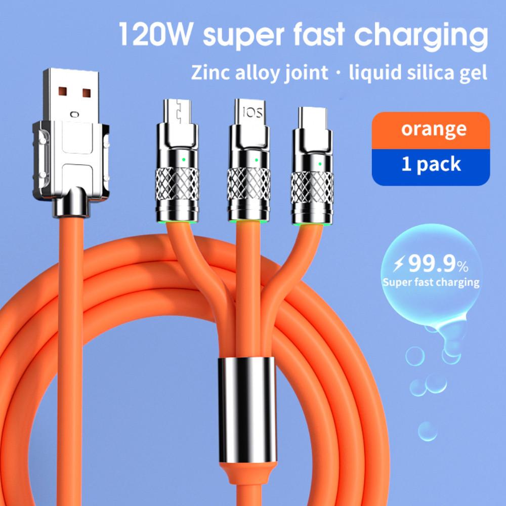 

1,2 м 120 Вт 3 в 1 Зарядный кабель Micro USB/Type-c Кабель для быстрой зарядки Несколько USB-кабелей для зарядки мобильных телефонов Для Phnoe оранжевый