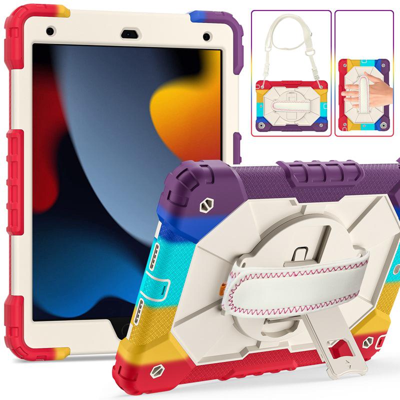 iPad 10.2 Contrast Shoulder Strap Case: 360° Rotating, Dual-Layer, Silicone Protective Cover for iPad 9/8/7