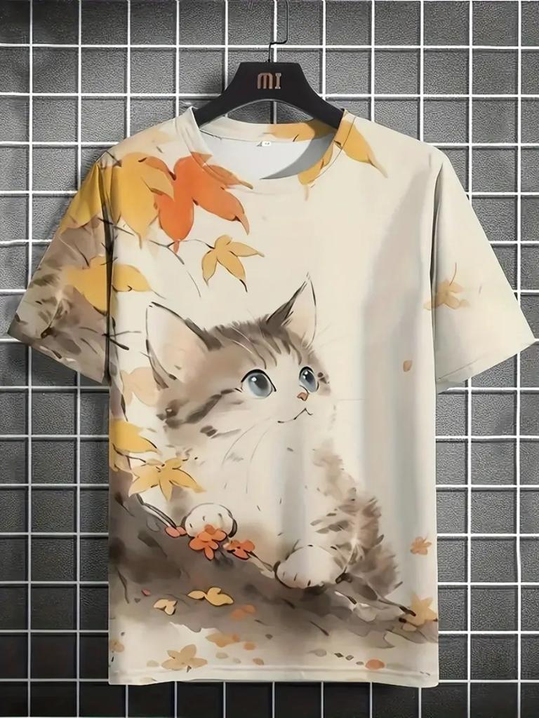 Tricou Amuzant Pisică Bărbați Grafică Parodie Tricou Imprimare 3D Personalitate Mânecă Scurtă Gât Rotund Cămașă Casual Bărbați Tricouri Cool Topuri