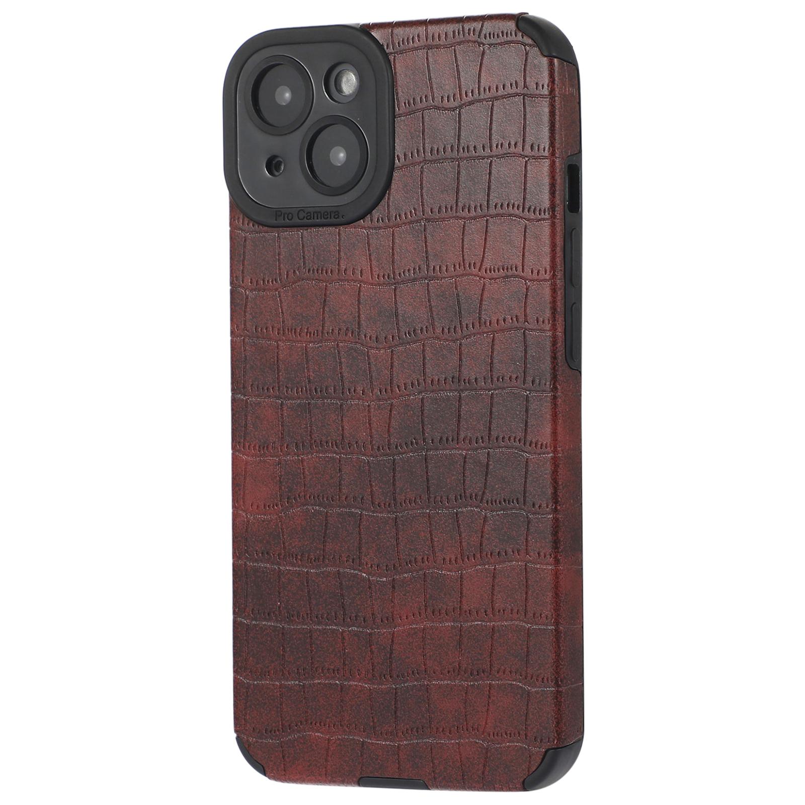 

For iPhone 15 Plus Case PU Leather+TPU Crocodile Texture Phone Back Cover Red