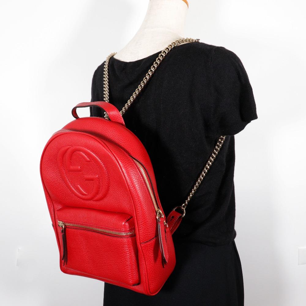 GUCCI Soho Backpack Daypack 536192 Interlocking ChainBackpack Red leather Women Used
