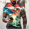 Summer Round Neck Puerto Rico Flag Pattern 3D Print Top Fashionable Casual Short Sleeved Men's T-shirts