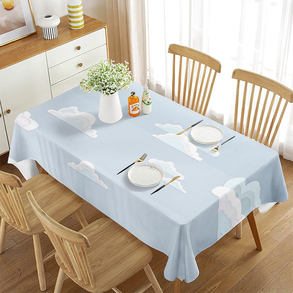 Cartoon White Cloud Rainbow Pattern Tablecloth Cute Cloud Rectangular Table Cover for Party Living Room Dining Room Decoration