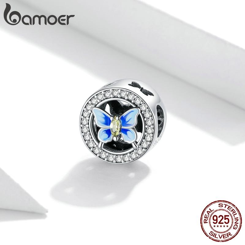 

BAMOER Стерлингового Серебра 925 пробы Красочные Бабочки CZ Шарм Бусины для оригинального Браслета DIY Ювелирные Изделия 925 silver