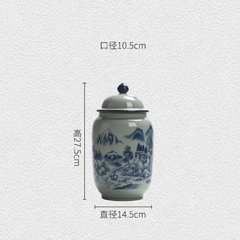 Blue and White Porcelain Storage Jar Classical Tea Box Landscape General Jar with Lid Creative Nut Food Storage Bottle Container