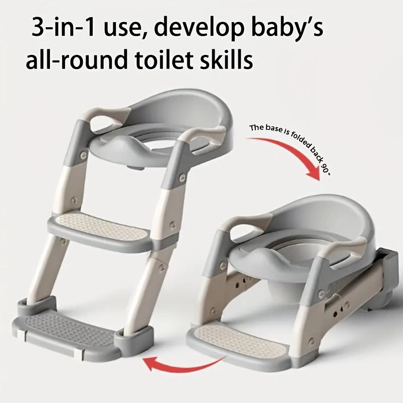3-in-1 Tragbarer Töpfchen-Trainings-Toilettensitz für Kinder - Verstellbar, Faltbarer Tritthocker Mit Sicherheitsgurt, Gemischte Farbe