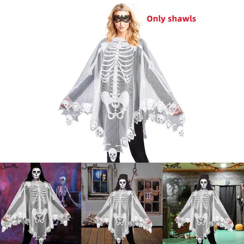 Läskigt Skelettspets Sjal Perfekt För Halloweenfester