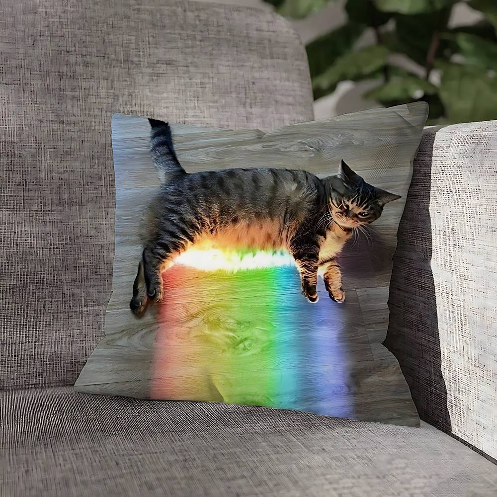 Cute Funny Rainbow Alien Cat Pillow Case For Sofa Decor Car Office Room Printing Cushion Cover Decorations and Protector
