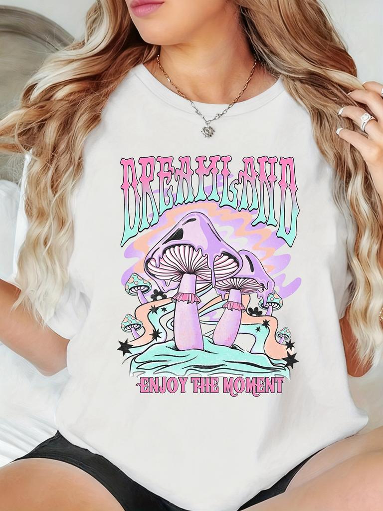 Dreamland Enjoy The Moment Printed TShirt Womens Basics Soft T Shirts Loose ONeck Short Sleeve Tops Summer Comfortable Clothes