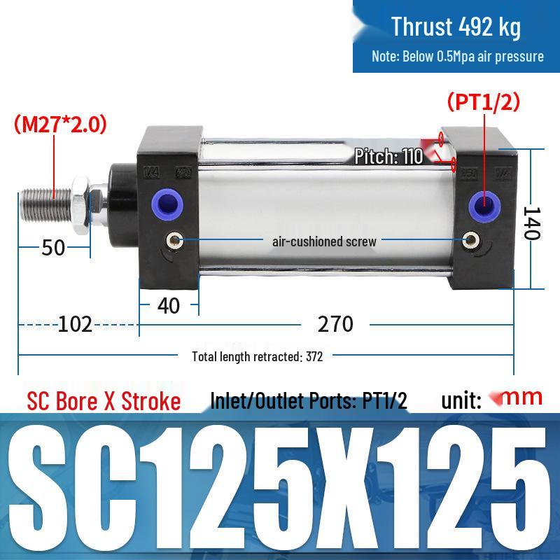 SC63 High Thrust Small Pneumatic Cylinder, Model SC40/50/80/100*125X150X200X500-S