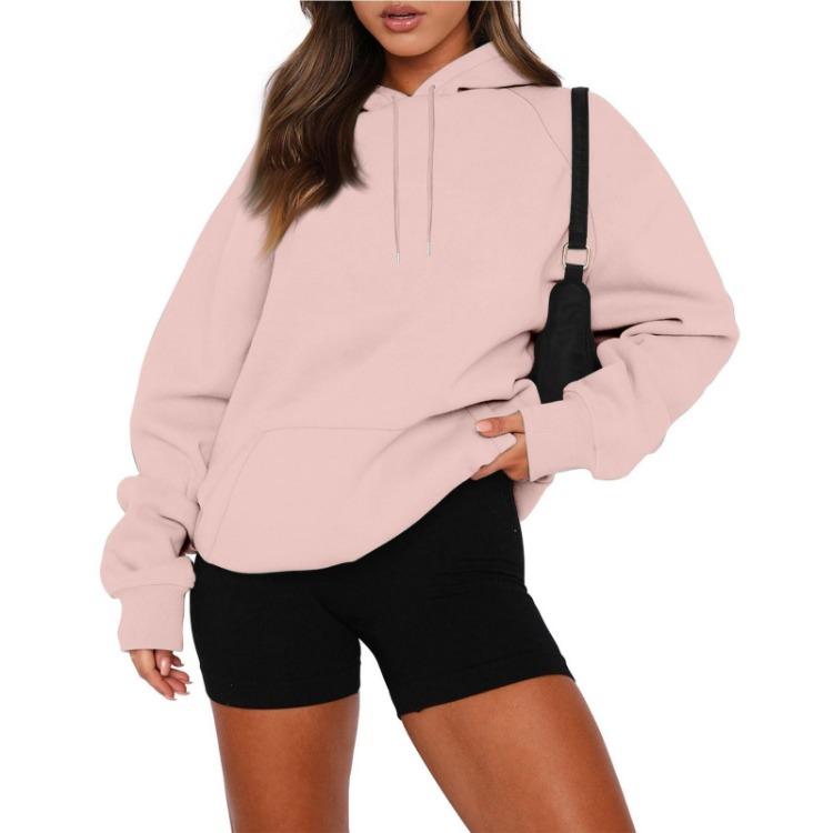 Plus Size Women's Velvet Hooded Sweatshirt Thickened Long Sleeve Pullover Solid Color Casual Autumn Fashion