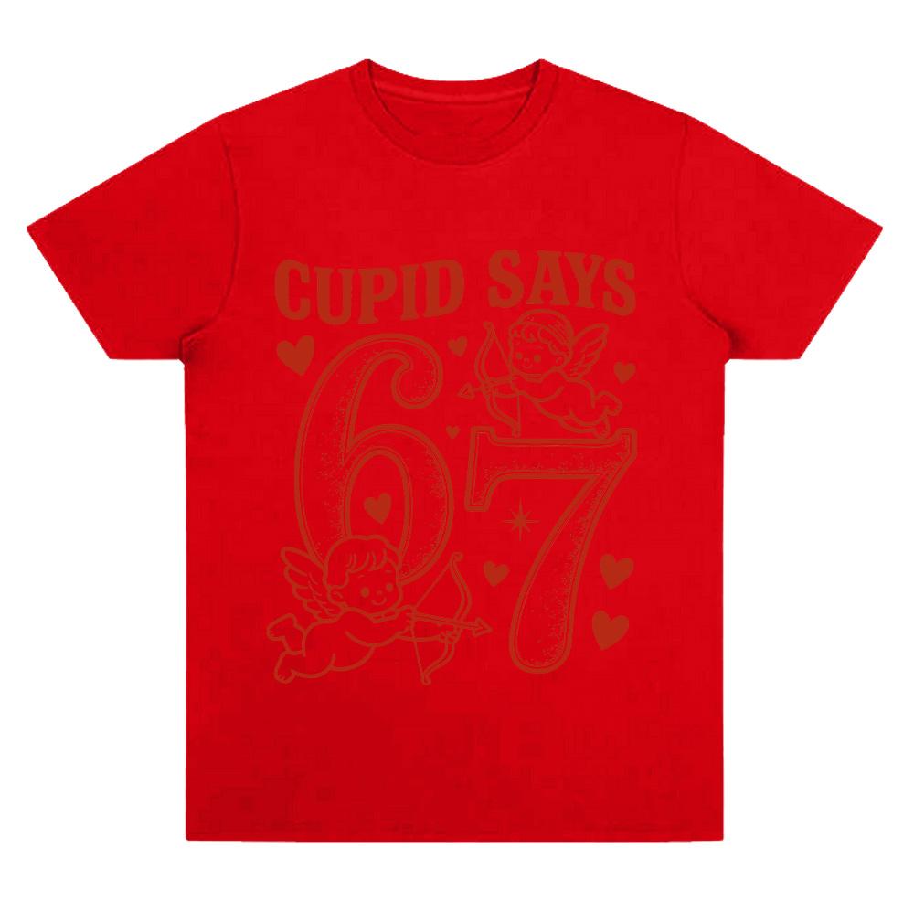 Comfort Cotton Cupid Day 67 Love Graphic T-Shirt Funny 67 Valentines Day Tee Funny Number Meme Top Valentines Day Clothes Unisex