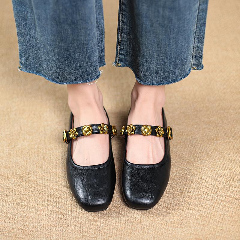 Mary Jane Single shoes Thick Heel Shoes Elegant Classic Retro Square Toe Comfortable Soft Shallow Cut Low Heel Women's Shoes