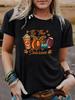 European & American Women's Halloween Pumpkin Baseball Tee - Round Neck, Short Sleeve, Casual Fashion T-Shirt