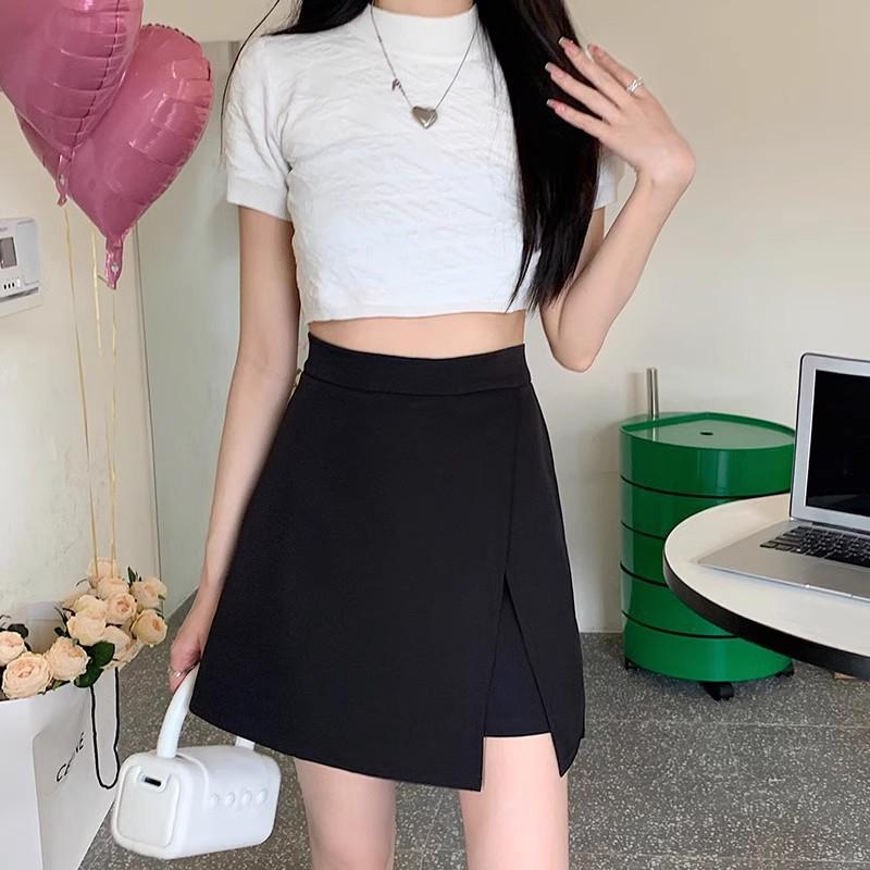 Plus Size British Style A-Line Slit Culottes - Women's 2025 High Waist Slimming Midi Skirt