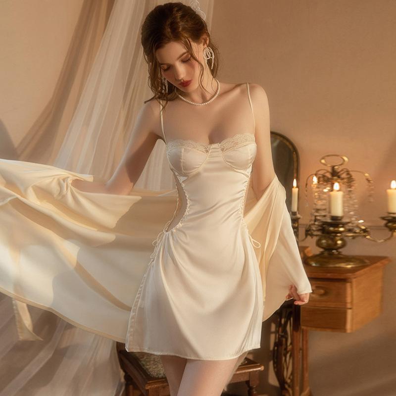 1011 new sexy pajamas women's pure desire wind with chest pad ice silk thin hollow suspender nightdress summer suit