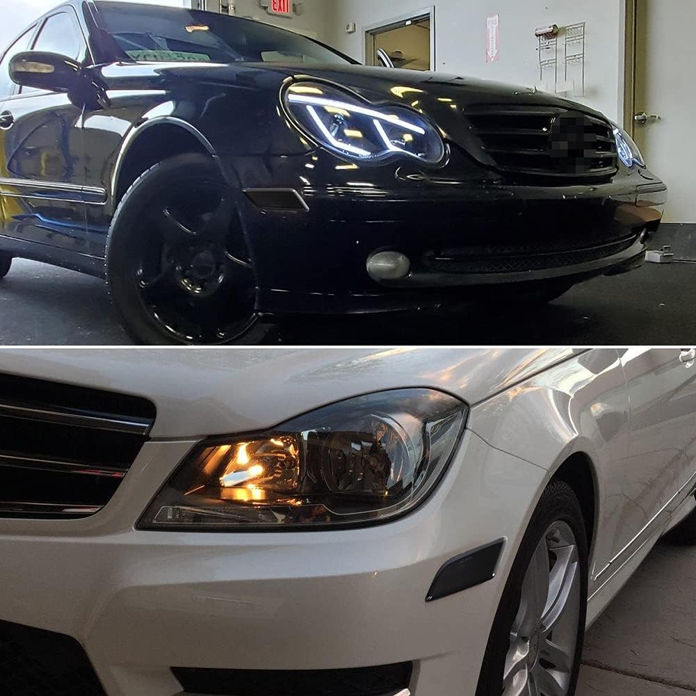 Smoked Lens for 2012 2013 2014 Mercedes Benz Pre-LCI W204 LCI C250 C300 C350 C63 AMG Coupe Base Sedan 4-Door OEM Front side marker lamp housings