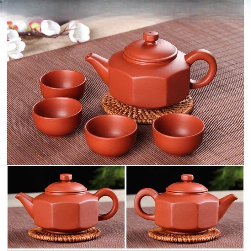 Juego de té de arena púrpura Yixing, 1 tetera y 4 tazas sin base, portátil, para viajes, suministros para ceremonias de té chinas Productos Chinos