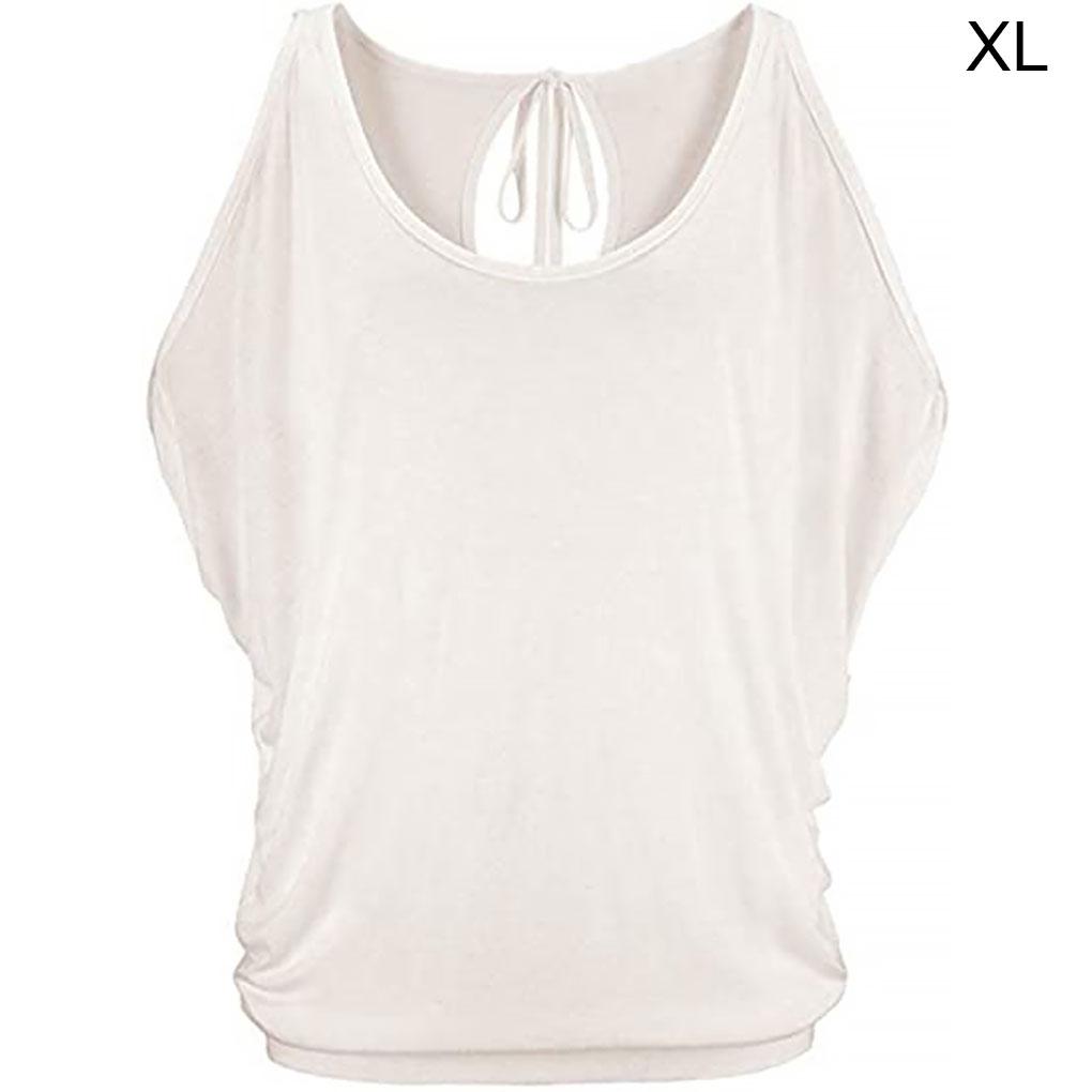 Cold Shoulder Shirt Women Cotton T-shirt Short Sleeve