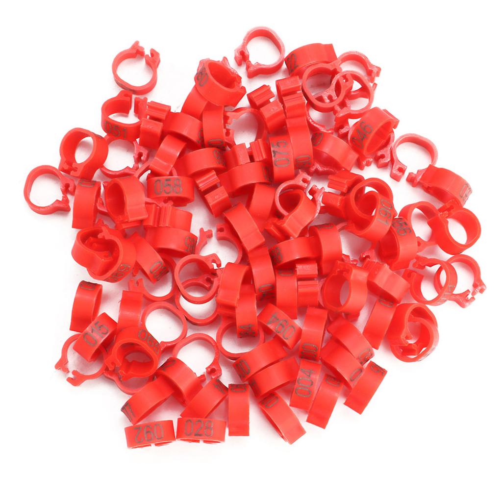 100 STK/pose 8MM 001-100 Nummererte Plast Brevdue Bird Ben Band Ringer(rød)